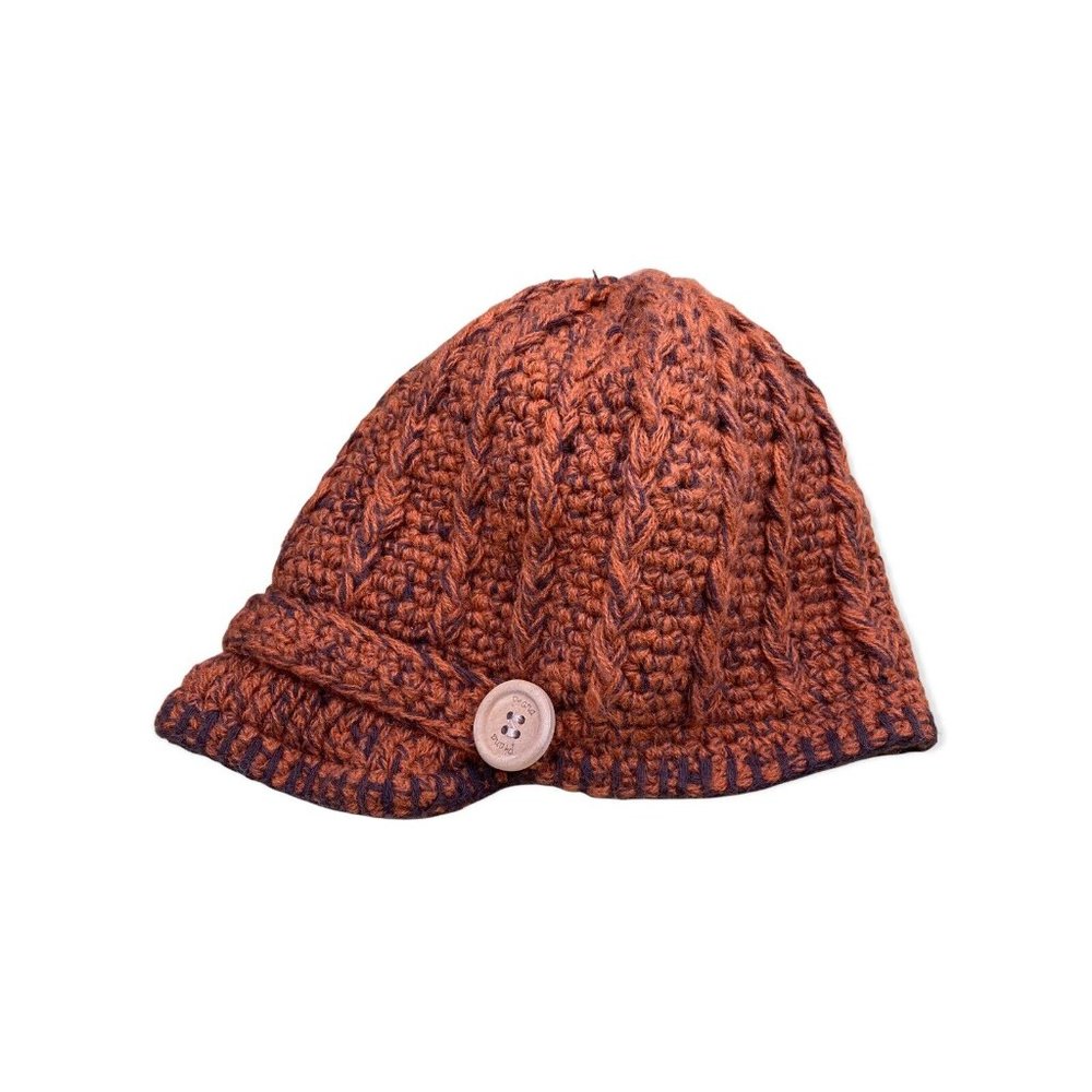 Prana Women’s Small Youth Rust Cadet Style Knit Hat Wood Buttons - Picture 2 of 11